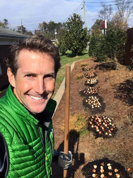 dentist jason webb in the office flower garden